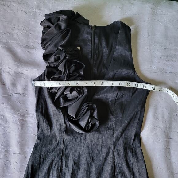 Cache Black Deep V-Neck 3D Floral Bodycon Party Cocktail Dress sz 2 - Picture 7 of 10